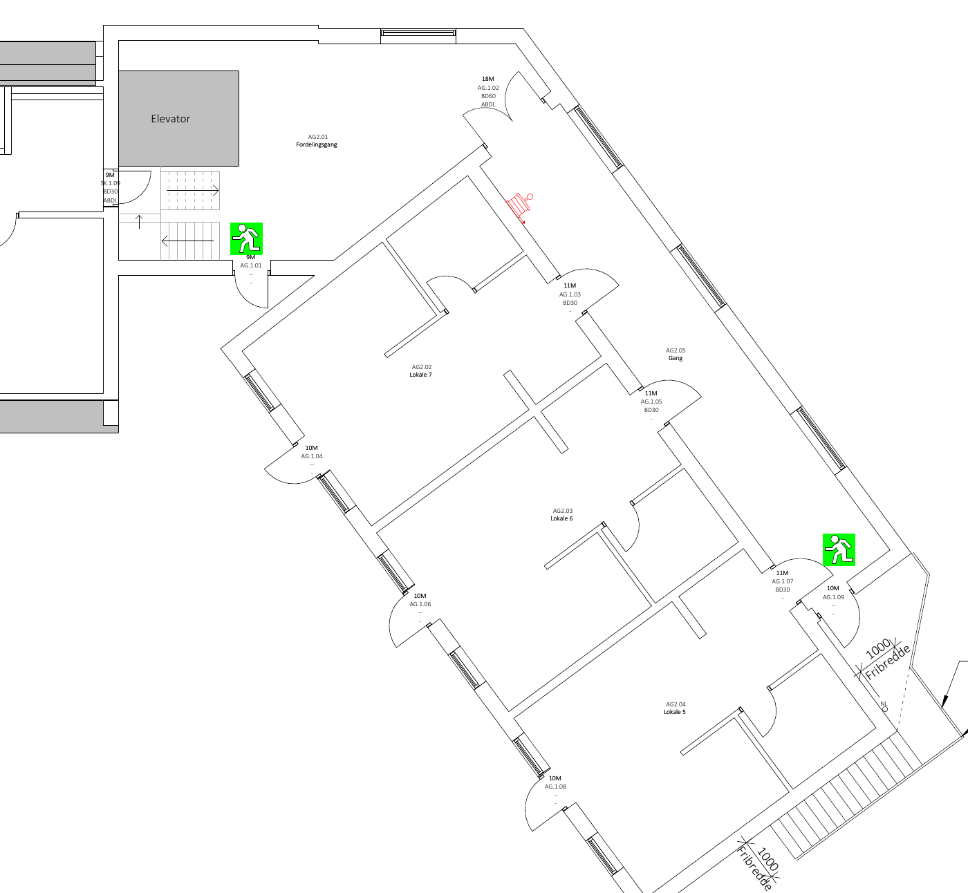 Tegning: Østfløj (Agnetevej 1), 1. sal