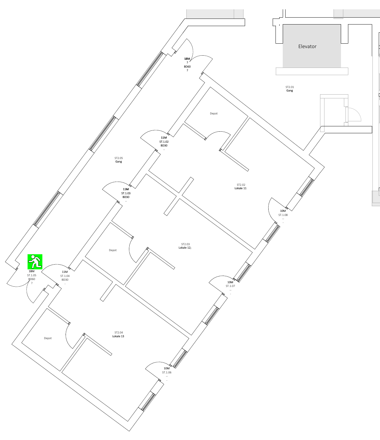 Tegning: Vestfløj, 1. sal